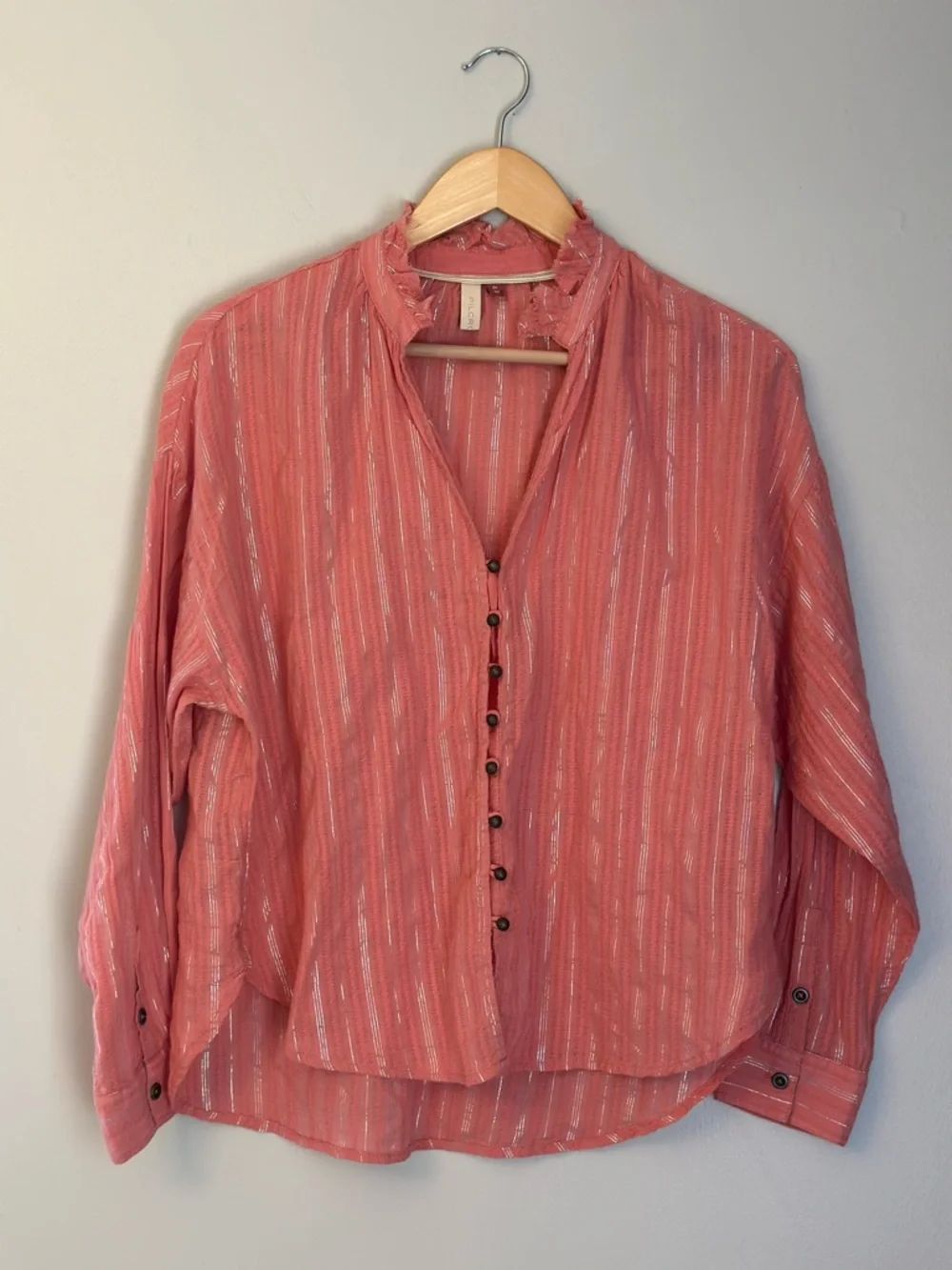 Pilcro by Anthropologie Women's Coral Stripe Button-Front Blouse Women’s Size XS - Picture 2 of 9